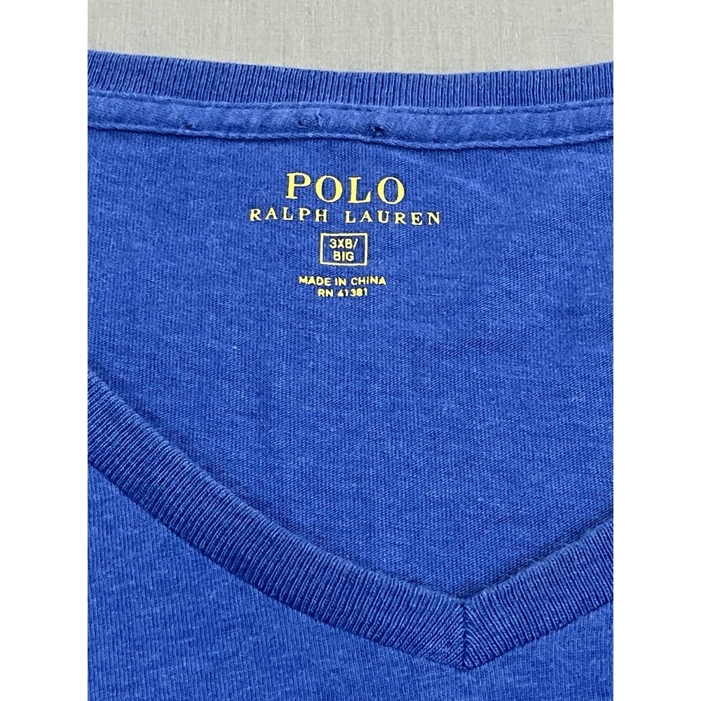 Polo Ralph Lauren V-Neck Shirt Men's 3XB Big Blue Orange Pony Preppy Tee - Picture 4 of 8